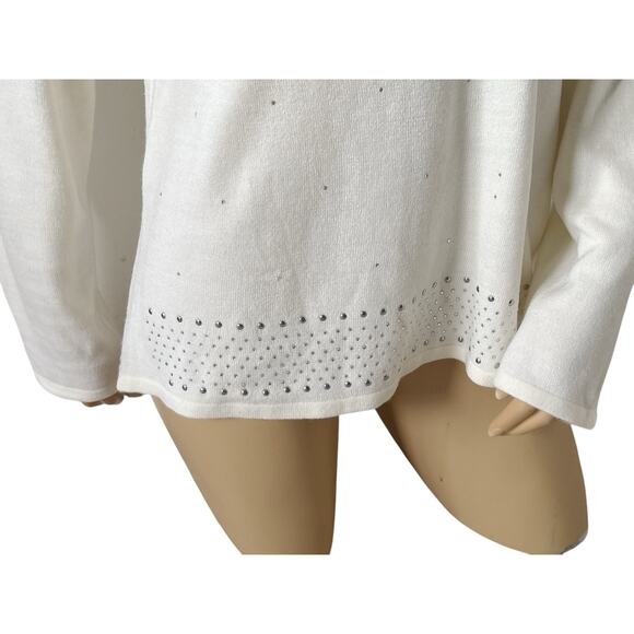 CAROLYN TAYLOR Womens Size Large Cream Rhinestone Long Sleeve Pullover Sweater - Picture 6 of 8